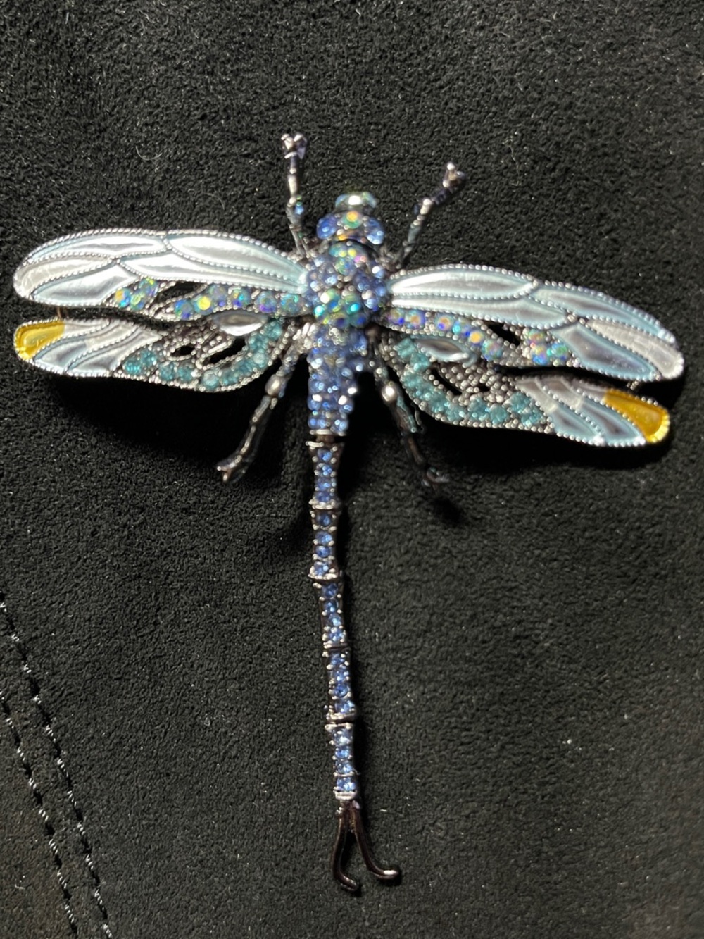 Dragonfly Crystal Brooch – Blue and Yellow Accents